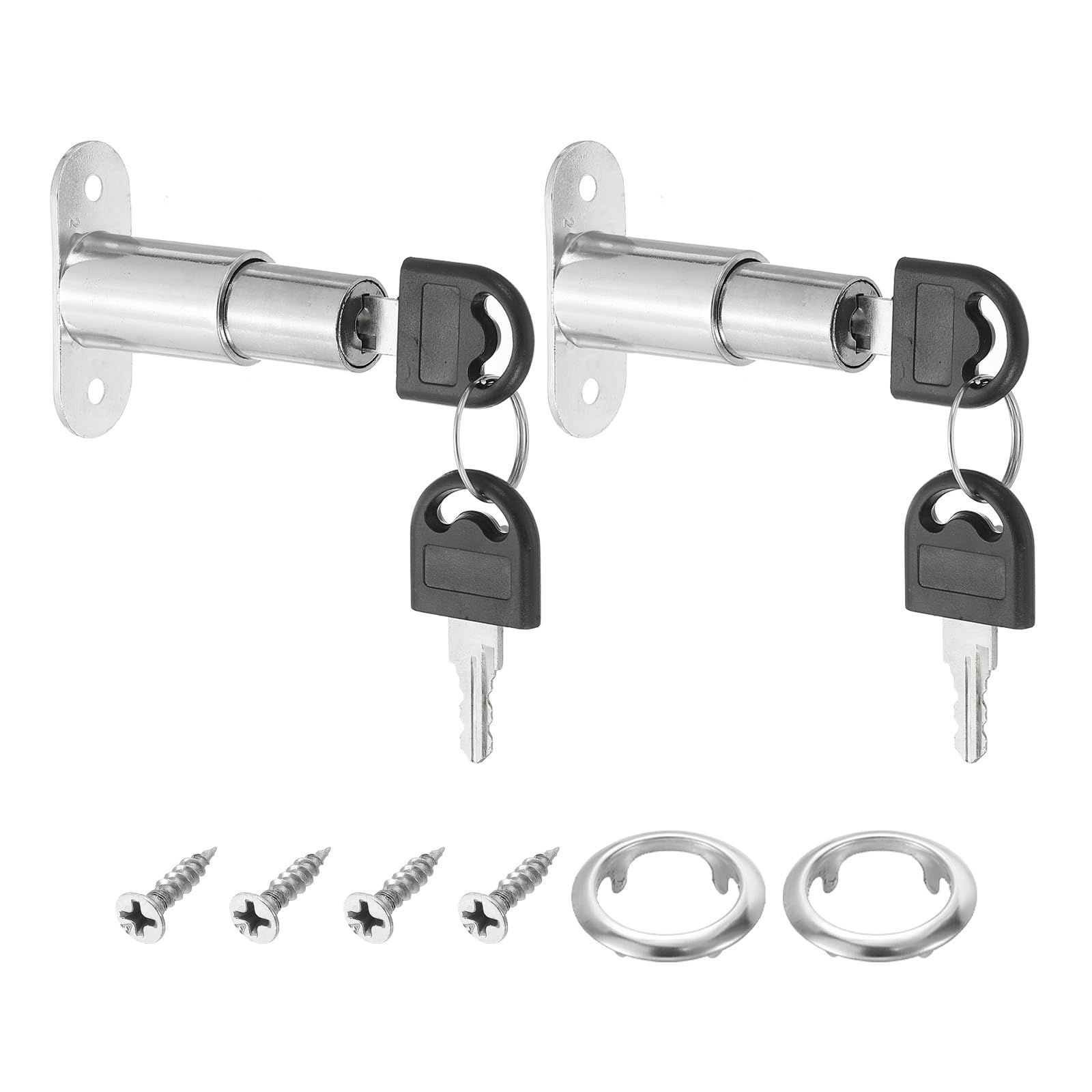 PATIKIL Push Plunger Lock, 2 Pack 32mm(1-1/4inch) Cylinder Length 3/4" Cylinder Diameter Zinc Alloy Chrome Finish Desk Drawer Lock Keyed Different for File Cabinet Wardrobe Sliding Door