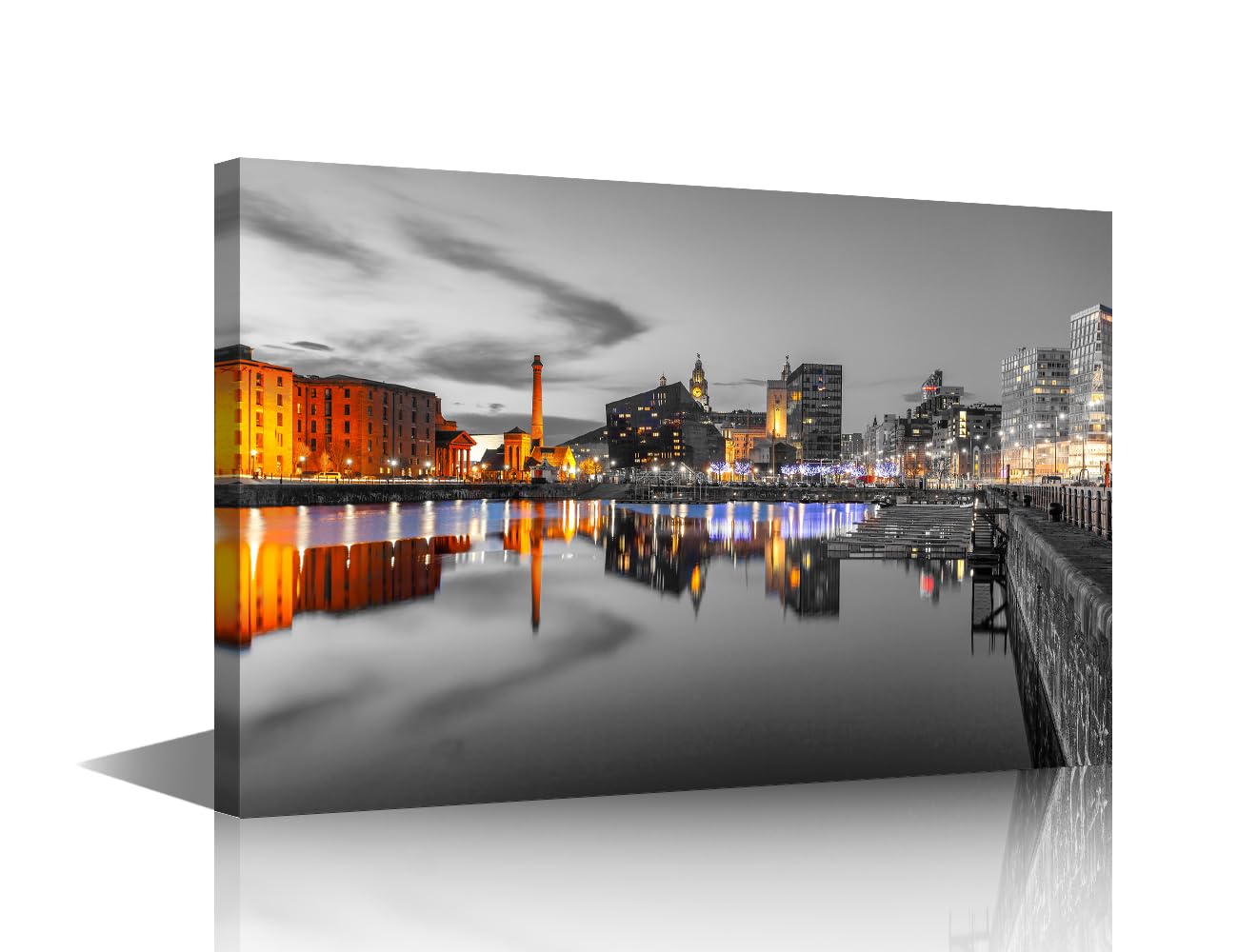 Liverpool UK Wall Decor Liverpool Skyline Posters Prints on Canvas Albert Dock Balck and White Wall Art 1 Panel Liverpool Bedroom Decor Modern Home Decor Framed Ready to Hang (16''Wx 24''H)