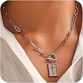 Chunky Gold Silver Cross Necklace for Women Trendy, Thick Golden Hammered Bold Statement Charm Cross Pendant Necklaces, Non Tarnish Vintage Paperclip Herringbone Snake Choker Chain Valentine's Day Jewelry Gift