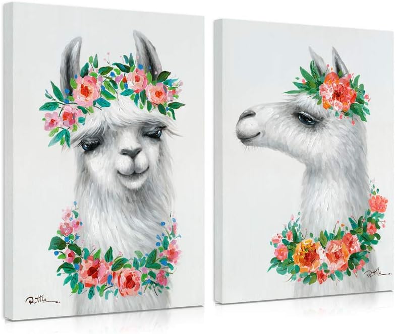 Amazon Com B Blingbling Llama Pictures Wall Decor Alpaca With Flower Crown Bathroom Decor Wall Art Animal Wall Art With Frame And Ready To Hang 24 X32 X2 Panels Posters Prints