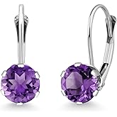 Gem Stone King 14K White Gold 6MM Round Gemstone Birthstone Leverback Dangle Earrings | Gold Earrings For Women