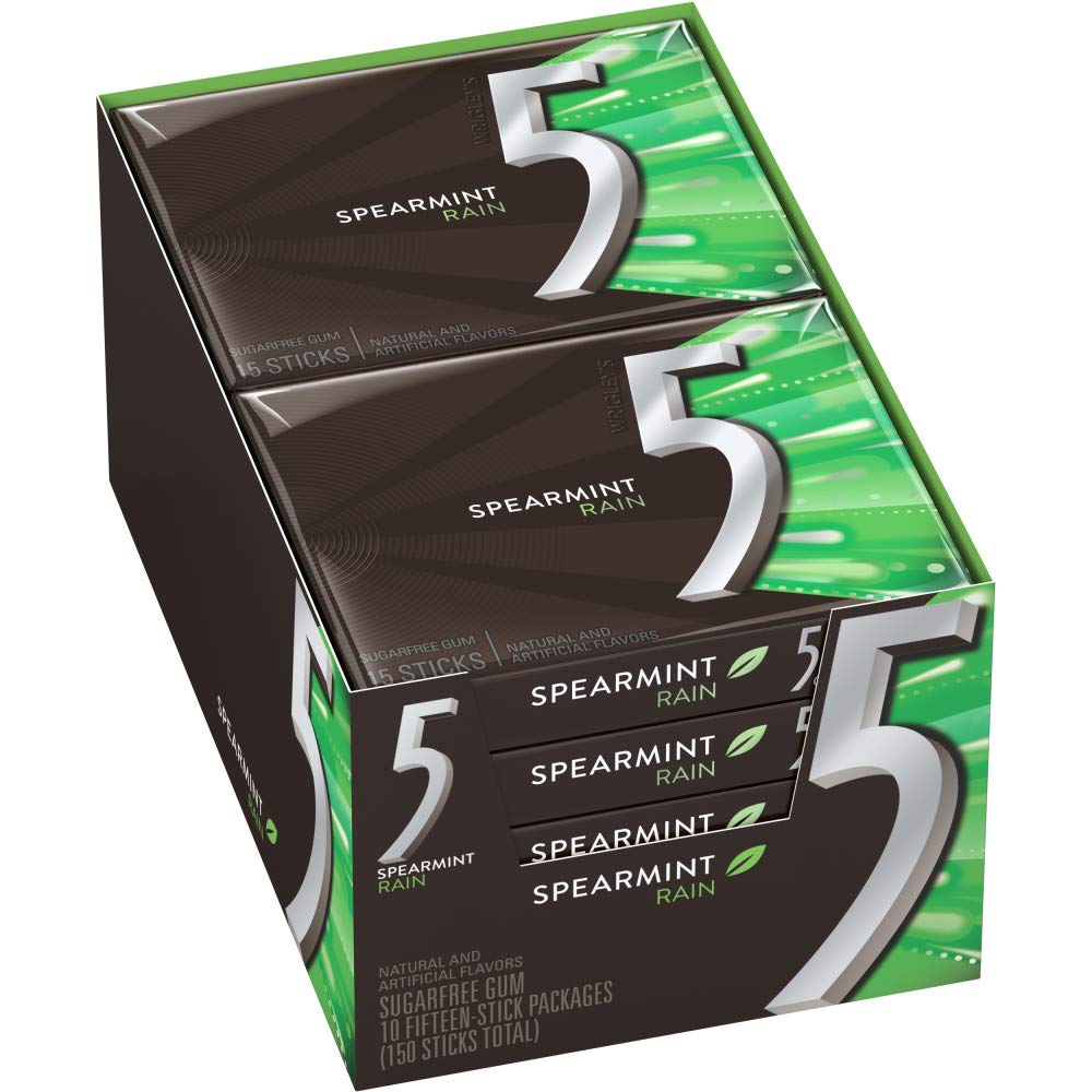 5 Gum Spearmint Rain Sugarfree Gum, 15 piece (10 pack)