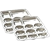 Kitchen kemistry Premium Stainless Steel Luxurious 5 In 1 Three Compartment Divided Dinner Plate/Partition Thali/Partition Plate -Set of 6