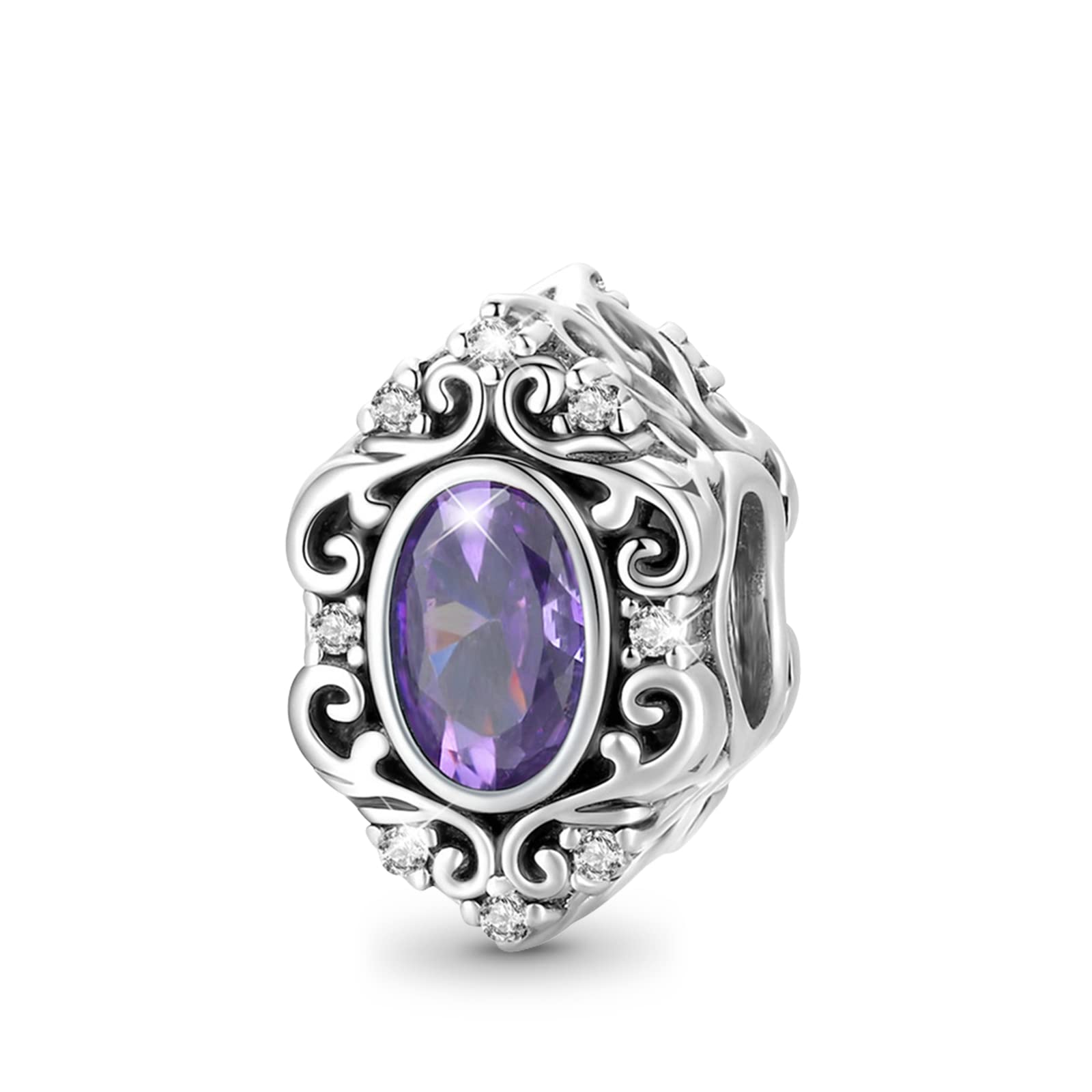 GNOCE Violet CZ Stone Nobility Charm Bead Sterling Silver Charm Fit Bracelet/Necklace for Women Girls Wife Daughter