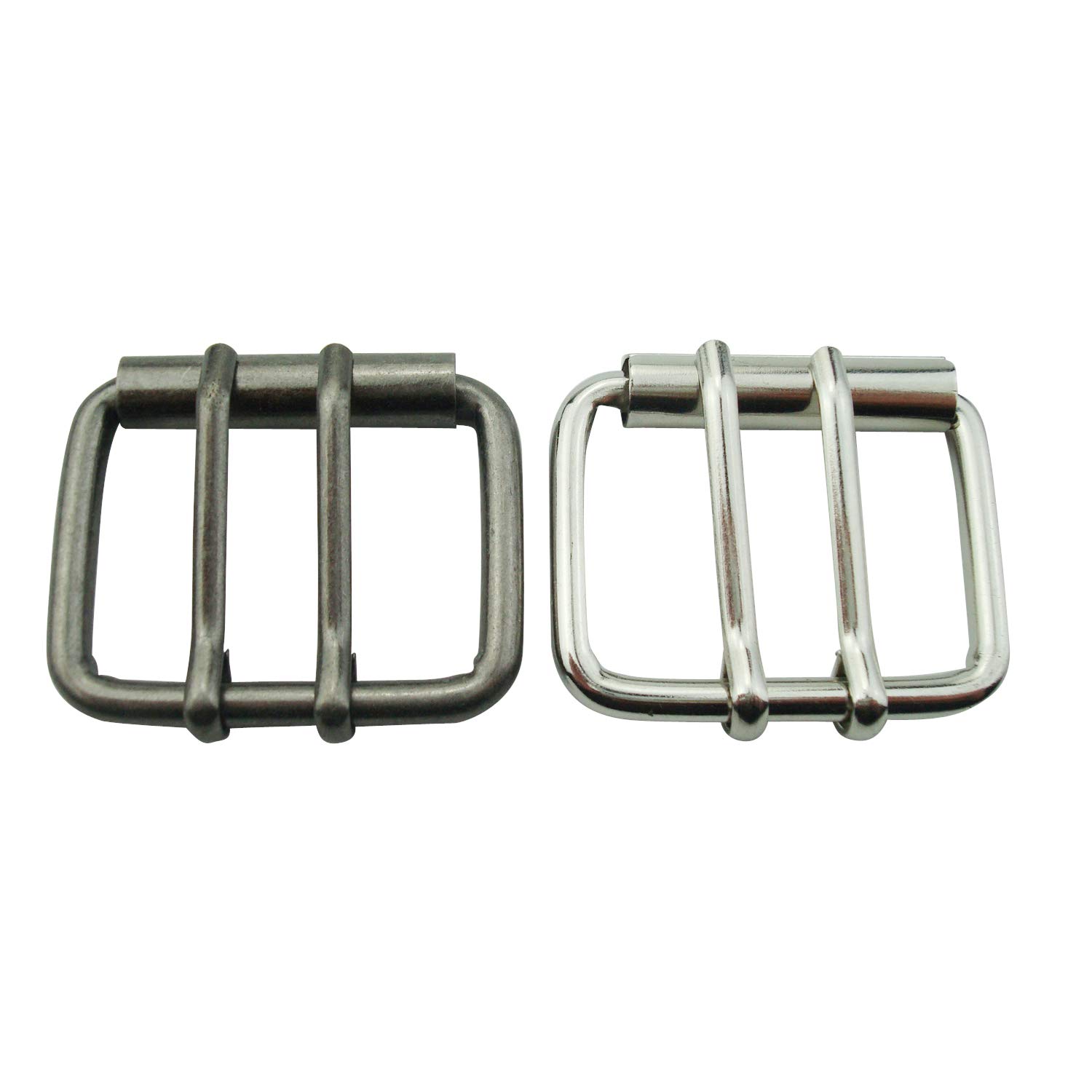 MYIW 1-9/16"(40mm) Replacement Roller Belt Buckle,Double Prongs DIY Leathercraft Hardware Belt Buckle - 2pieces (silver and antique silver)