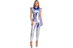 Kvysinly Womens Metallic Aline Robot Unitard Costumes Shiny Outer Space Cadet Rave Outfits Jumpsuit
