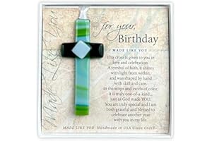 THE GRANDPARENT GIFT CO. Birthday Cross - Handmade in USA Glass Cross with Sentiment - Christian Birthday Gift for Friends/Colleagues/Family