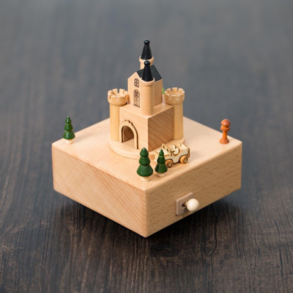 Moonvin Wooden Music Box Castle Toy Decoration Birthday Present Christmas Gift for Kids
