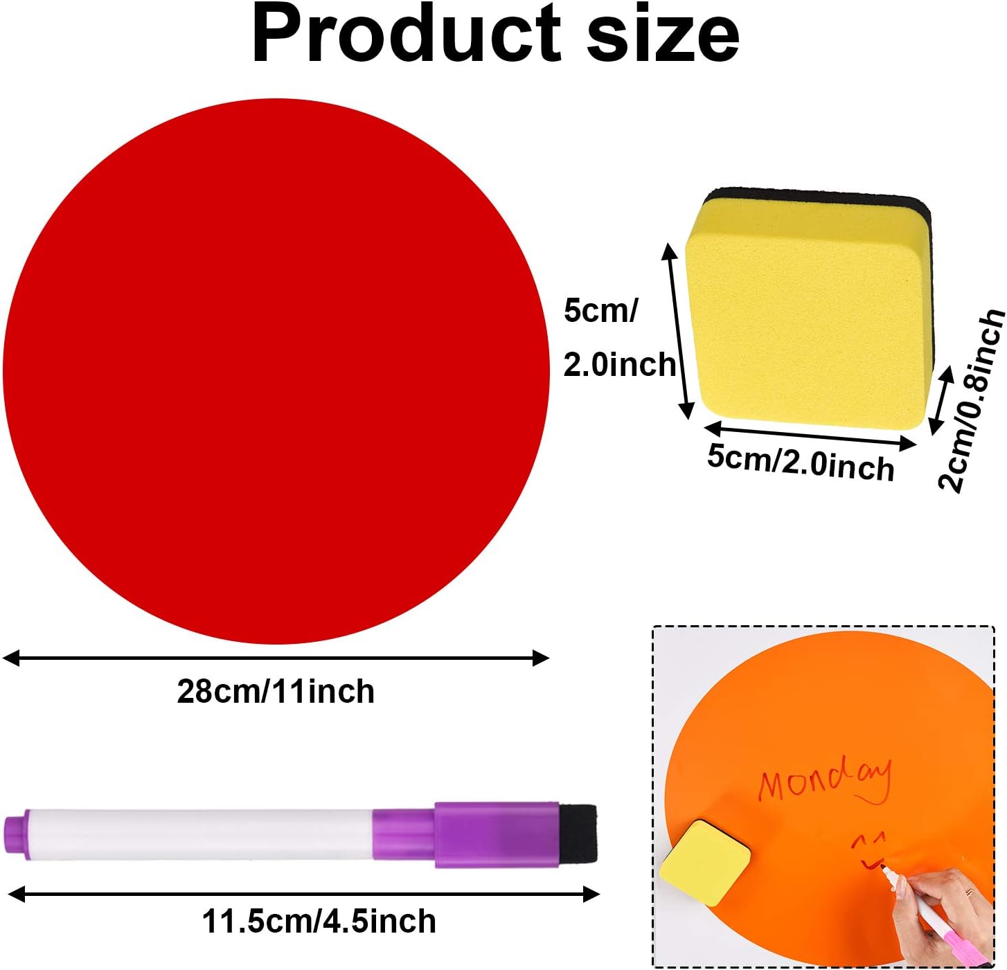 10 Pieces Dry Erase Circles 11 Inch Removable Colorful Vinyl Dots Decals, 20 Square