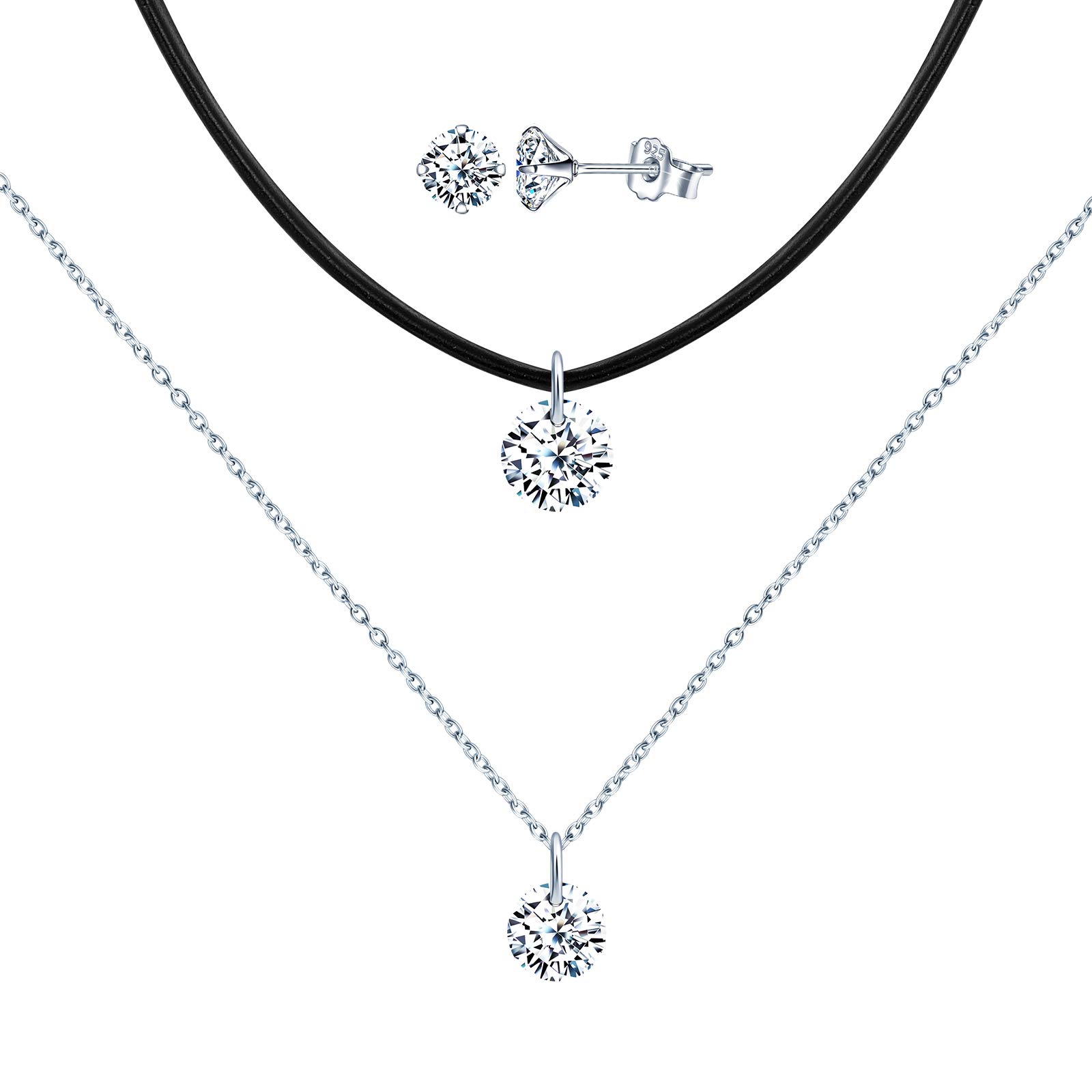 Yumilok Cubic Zircon Jewelry Set Layer Choker Stud Earrings Set for Women Girls