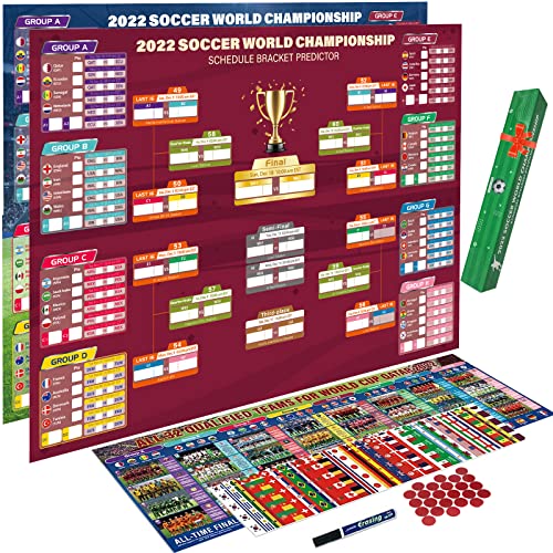Vaszu 2022 World Cup Soccer Game Wall Chart Poster, 25" x 35" Dual ...