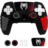 HLRAO Black Anti Slip PS5 Controller Skin Set, Soft Protective Controller Cover Case for PlayStation 5/Slim/Pro Control with Touch Pad Stickers and 2 Thumb Grip Caps