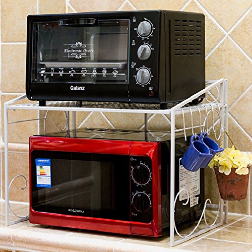 MAGO Multi-Function 2 Layers Double Deck Metal Microwave Oven Shelf Storage Racks Side ,Kitchen Storage Organiser Cabinet, 3 Colors, 55 36 47cm (Color : White)