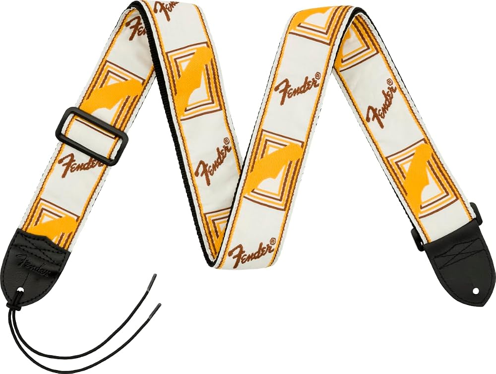 Fender Guitar Strap Monogrammed 2in White Brown Yellow Nylon Backing