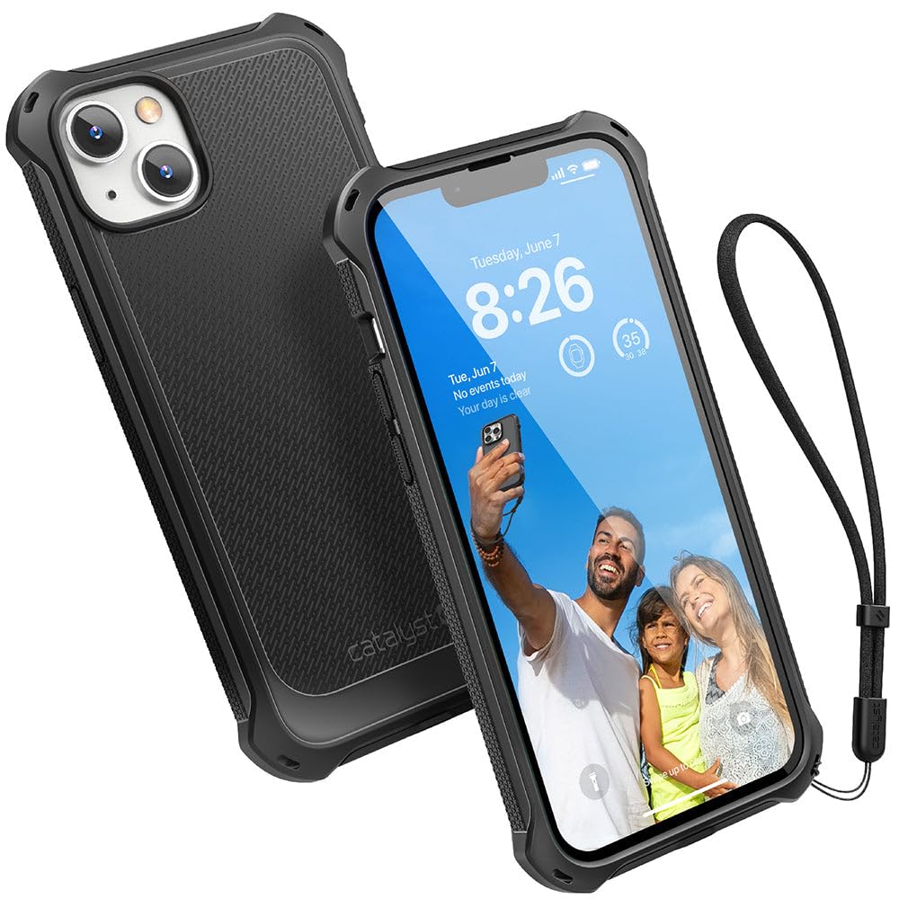Catalyst Crux Case for iPhone 14 Plus, Compatible with MagSafe, Fingerprint Resistant, Durable, Drop Proof, Easy to Clean, Easy to Instal, Easy to hold, Lanyard included - Stealth Black