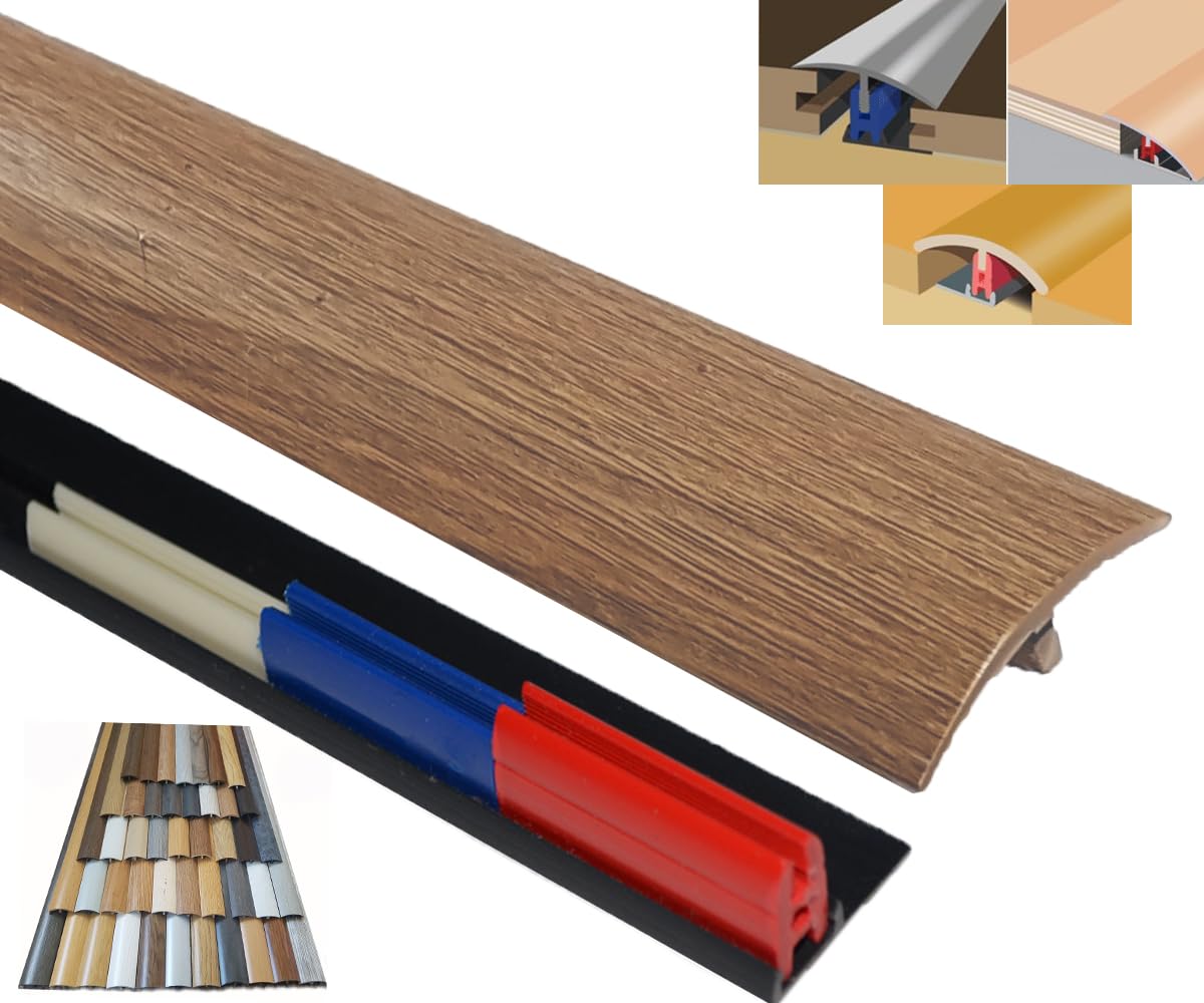 Laminated Threshold Strip Clip System 38mm x 90cm Multi-Height & Pivot Self Adhesive Easy Fit (Rustic Oak)