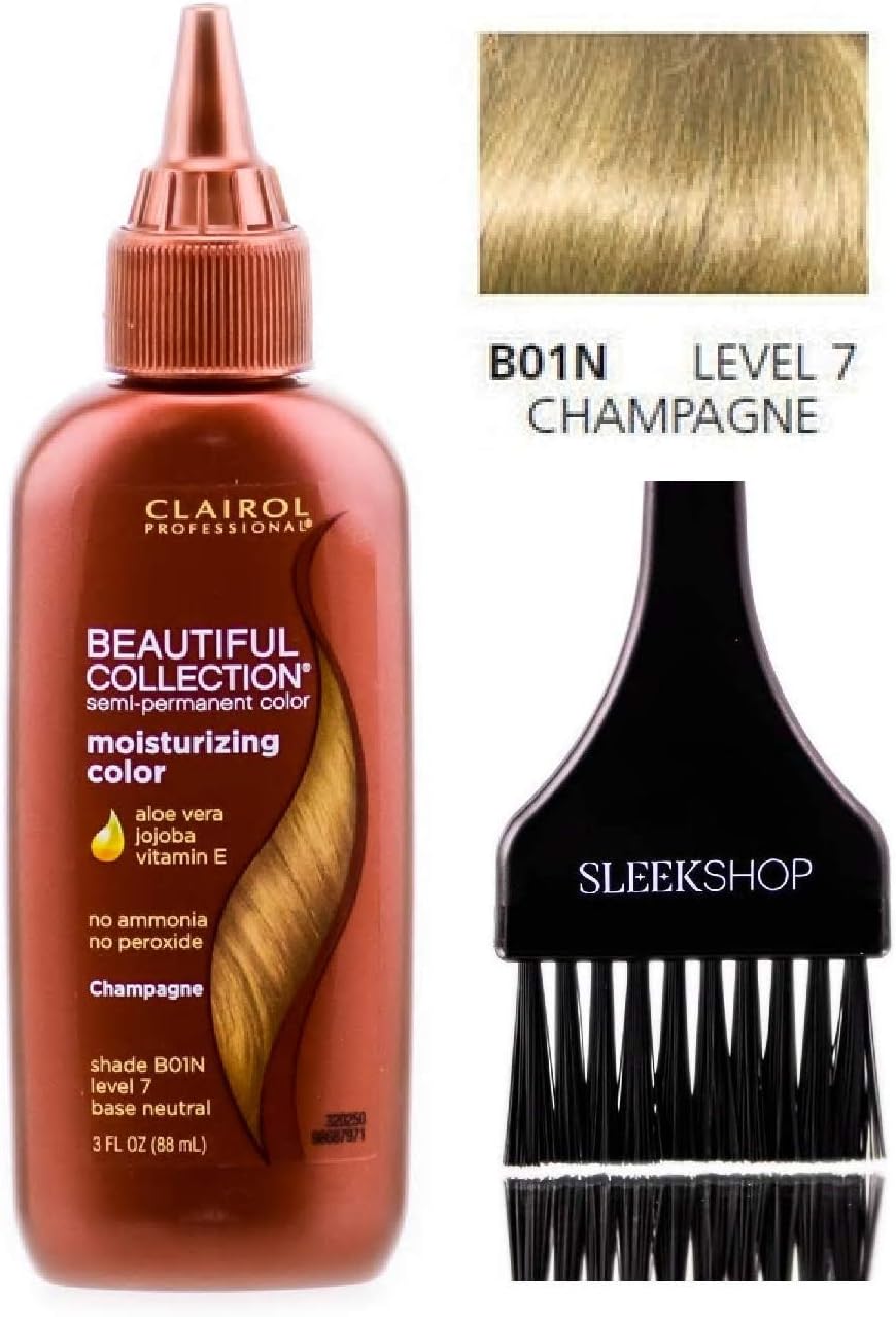 Clairol BEAUTIFUL COLLECTION Moisturizing SEMI-PERMANENT Hair Color (w/Sleek Tint Brush) No Ammonia No Peroxide Haircolor Aloe Vera Jojoba Vitamin E (B01N - Champagne)