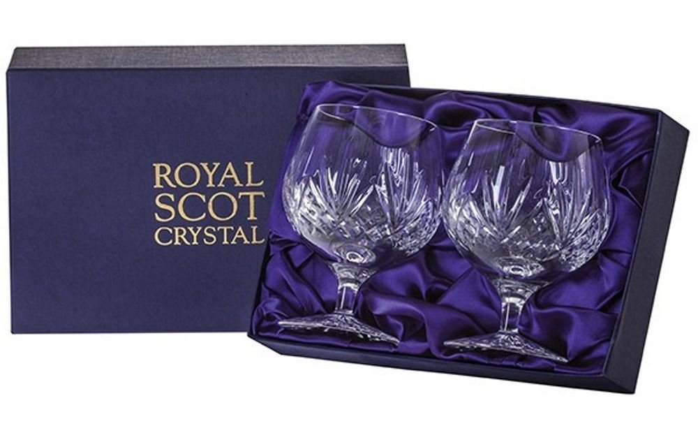 Crystal Brandy Glasses in Superb Presentation Box Set of 2 Highland by Royal