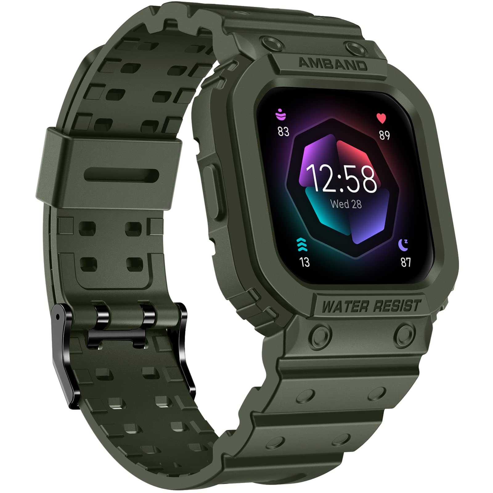 Photo 1 of amBand Compatible for Fitbit Versa 4/3/2/ Fitbit Versa Lite/Fitbit Sense 2/ Fitbit Sense Bands with Case, Protective Smartwatch Case Strap Rugged Sport Protector Wristbands Men Green
