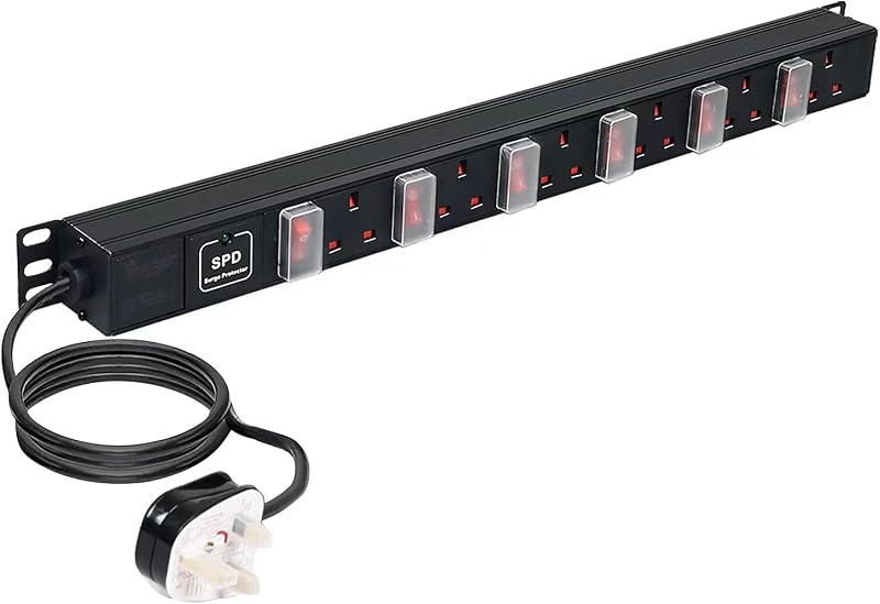 ENNOTEK 6 Way PDU Surge Protector Extension Lead 13A Individually Switched 3M