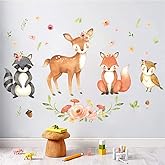 Supzone Woodland Cartoon Animal Wall Stickers - Cute Raccoon, Deer, Fox, Owl Forest Animal Wall Decals for Kids, Baby Nursery, Playroom, Bedroom Decor