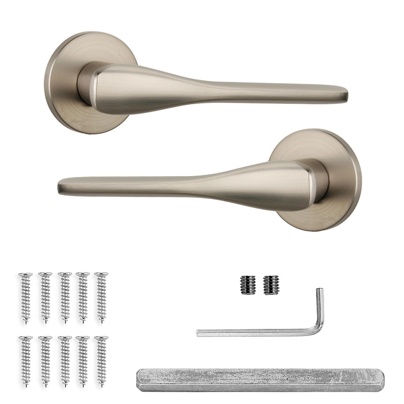 Decoranddecor Verita Satin Nickel Door Handles - Aluminium Silver Round Rose Internal Door Handles for Bedrooms and Bathroom