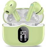 Wireless Earbuds, Bluetooth 5.4 Headphones Bass Stereo, Ear Buds with Noise Cancelling Mic, LED Display in Ear Earphones Clear Calls, IP7 Waterproof Bluetooth Earbuds for Laptop/Phones, Grass Green