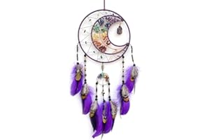 PRETTY JOLLY 7 Chakras Dream Catchers Moon Tree of Life Dream Catcher Violet Feather Dreamcatcher Wall Decor with Rainbow Healing Crystal Stone Wall Art Hanging for Bedroom Home Decor Bless Gift Wedding Party