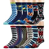 12 Pack Men’s Dress Crew Socks - Assorted Patterns and Colors - By Bond St.