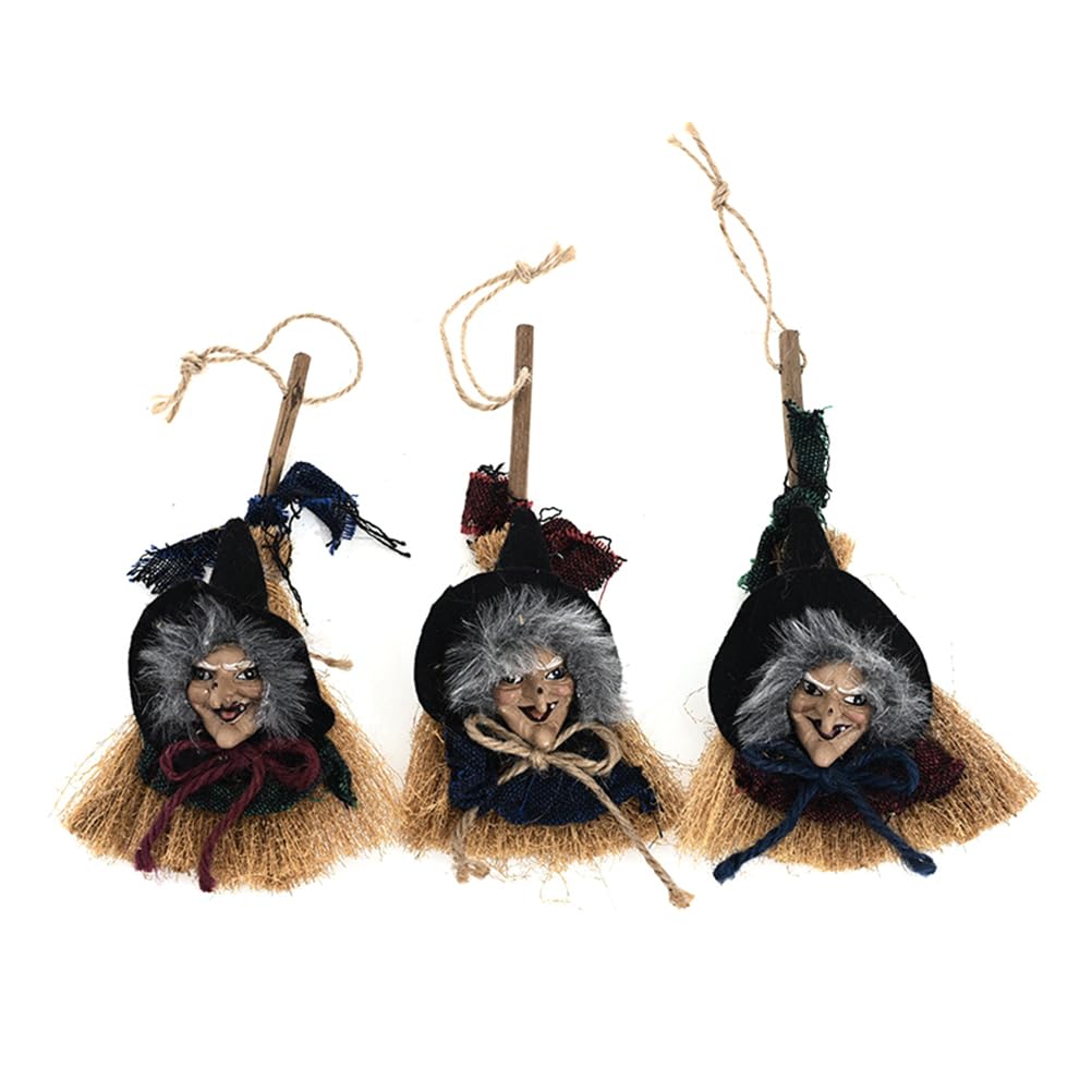 Artibetter 3 Pcs Halloween Broomstick Witch Hat Broomstick Window Haunted House Hanging Ornament Door Witches Broomstick Small Witch Broom Halloween Hanging Drops Bar Child Pendant Cosplay