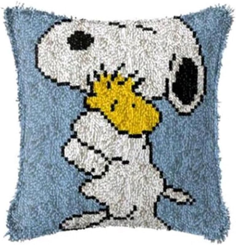 Latch Hook Cushion Kits for Adults, Latch Hook Pillow Case Kits Embroidery Kits 17X17Inch, DIY Needlework Pillow Cover Sofa Cushion Rug Making Kits, DIY Craft Kits 43x43 cm - Pillowcase B002