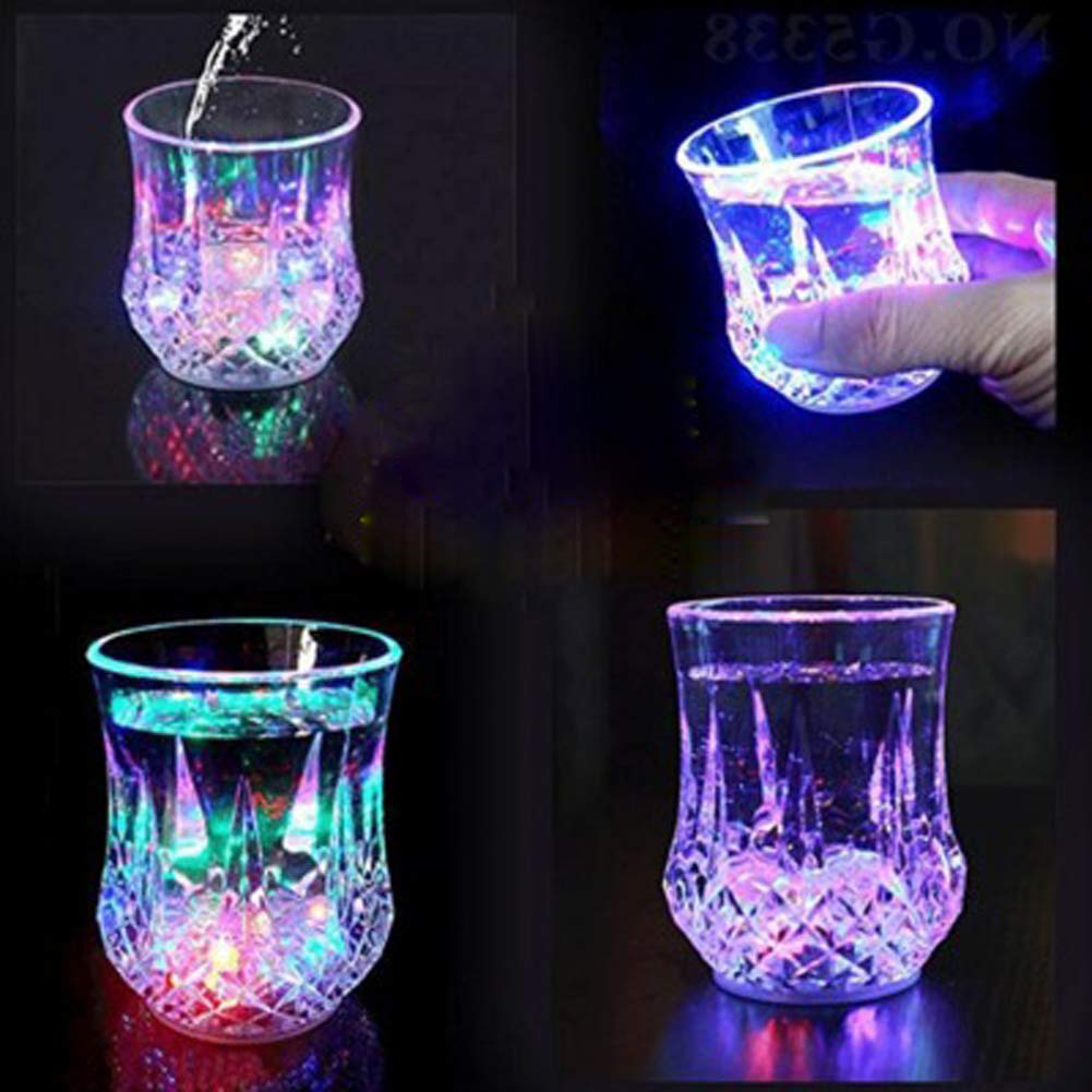 LONTG 4 Packs LED Light Up Cups Acrylic Whiskey Tumblers Water Induction Color Changing Cup Crystal Drinking Glasses Flashing Colorful Beer Cup for Cocktail Party Bar KTV Club