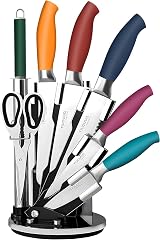 Nuovva 8-Piece Kitchen Knife Set with Spinning Block Colorful Stainless Steel view 1