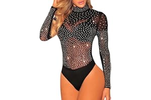 Lrady Women's Sheer Mesh Turtleneck Neck See Through Leotard Bodysuit Body Tops