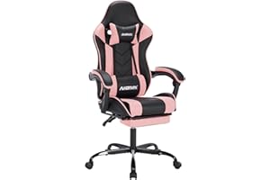 NIONIK Gaming Chair with Footrest, Ergonomic Computer Chair with Headrest and Lumbar Support, PU Breathable Material Height Adjustable Video Game Chairs for Adults, Black Pink