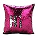 Dealpeak Sided Reversible Sequin Mermaid Glitter Sofa Cushion Cover Throw Pillow Case 40cm x 40cm (Rose+Silver)