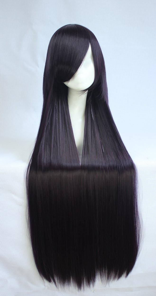 Simpleyourstyle Women Anime Cosplay Wigs 100cm 39.4inch Long Straight Synthetic Full Rose Network Lace Wigs for Women Black Brown Purple Pink Blue Red White Green Blonde Wigs U Pick (Black Purple)