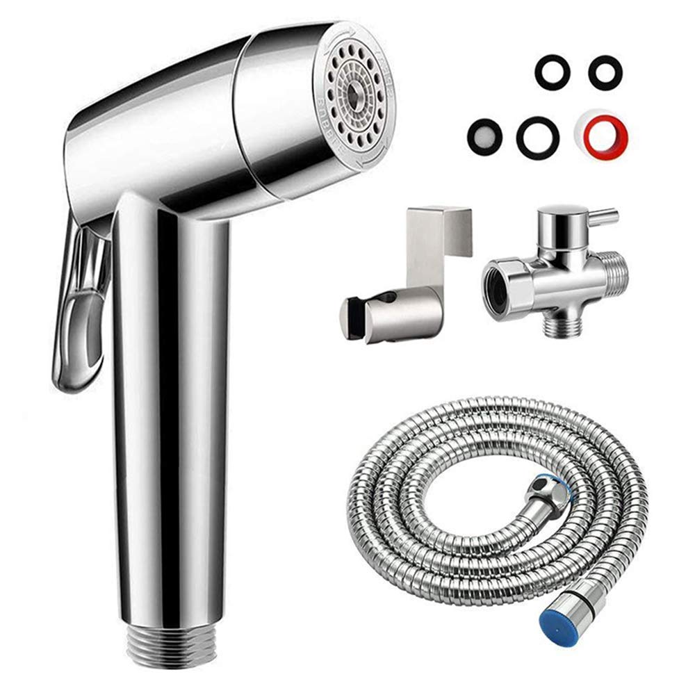 Handheld Toilet Bidet Sprayer Kit,Dual Mode Water (Jet/Soft),Brass T-Adaptor 48 inch Hose Rotatable Nozzle, for Personal Hygiene(Save Toilet Paper), Diaper Cleaning and Pet Shower