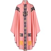 YOYEMAM Church Catholic Priest Chasubles Vestments, Robe Chasuble Mass Round Collar Robe with Stole Men