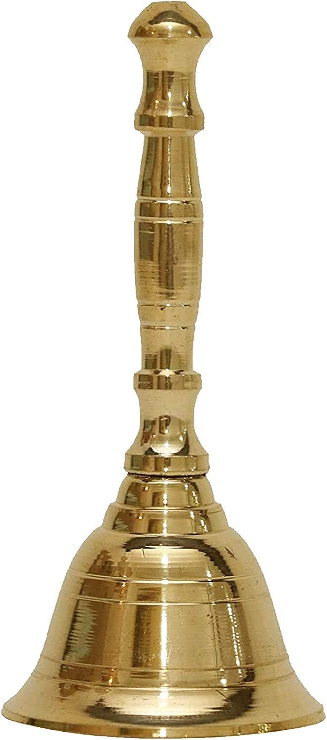 Shubhkart Solid Brass Puja Ghanti, 3.5 Inch Hand Held Temple Bell for Home Events, Decoration, Food Line, Alarm and Service, Small