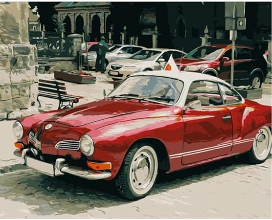 Amazon 初心者のキャンバスの絵の数字でペイントdiy油絵車誕生日プレゼント保育園の装飾40x50cm フレームなし 絵具 通販