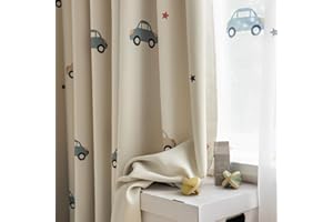 KMSG Cartoon Car Printed Blackout Curtains for Kids Room Nursery Privacy Room Darkening Drapes for Childrens Bedroom Living Room Grommet Top Thermal Insulated Window Treatment 1 Panel W42 x L84 Inch