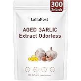 LallaBest 10000mg Aged Garlic Extract Capsules | Non-GMO, Gluten-Free | 300 Softgels Odorless Organic Garlic Supplement for Heart & Immune Support | 2 Years Aged Garlic Extract