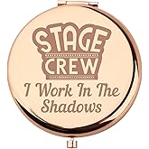 BEKECH Stage Crew Compact Mirror I Work in The Shadows Makeup Mirror Theatre Gift for Techie Musical Stage Manager Gifts (Rose Gold)