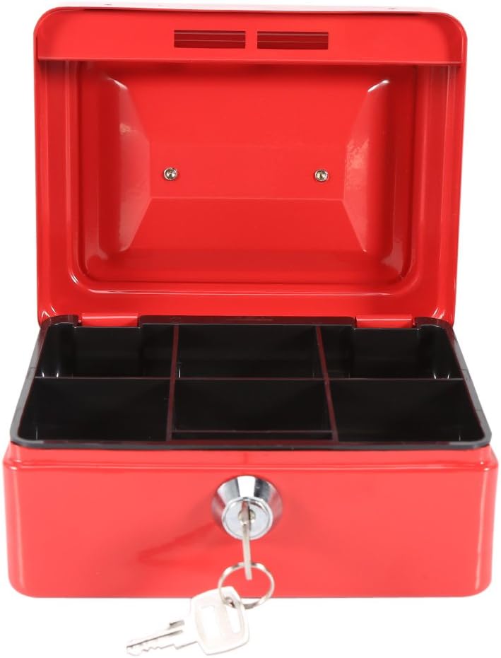 Zerodis Small Cash Box with Key Lock, Portable Double Layer Metal Coin