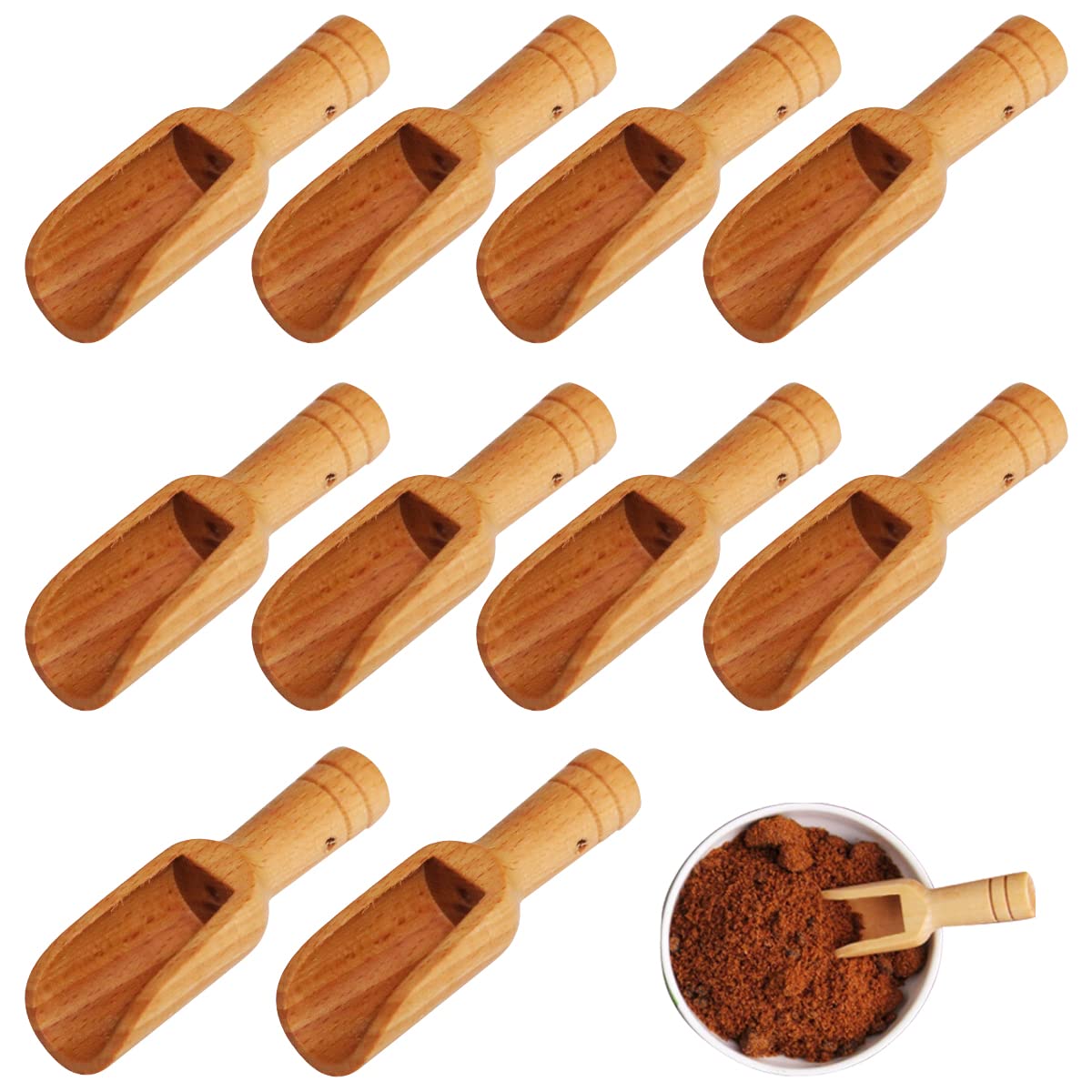 Wooden Spoons 10 Pieces Mini Wooden Spoon Wood Salt and Spice Scoops Wooden Candy Spoon Powder Detergent Spoon Baby Spoon Set Wooden Tea Scoop for Bath Salts Spices