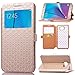 Note 5 Case, Galaxy Note 5 Case, ArtMine Quilted Plain Color View Window Function PU Leather Flip Folio Book Style Protective Skin Stand Phone Case Kickstand Feature for Samsung Galaxy Note 5(Golden)