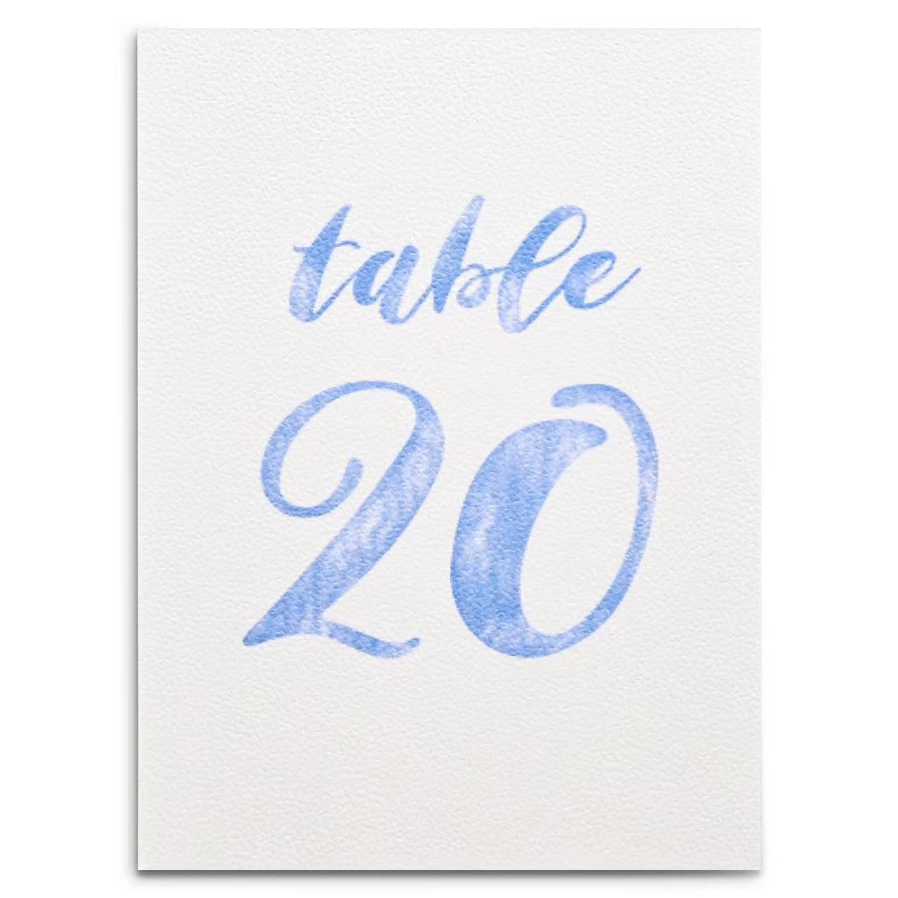 Photo 1 of Blue Wedding Table Number Cards - Elegant 5x7 inch Double Sided Table Signs (1-20) for Receptions and Parties (20 Count)