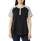 AmeriMark Womens Henley Baseball Shirt Tunic Top Contrast Sleeves Black/Gray 5X