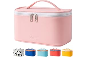 PRITE Makeup Bag Portable Travel Cosmetic Bag for Women, Beauty Zipper Makeup Organizer PU Leather Washable Waterproof (Pink)